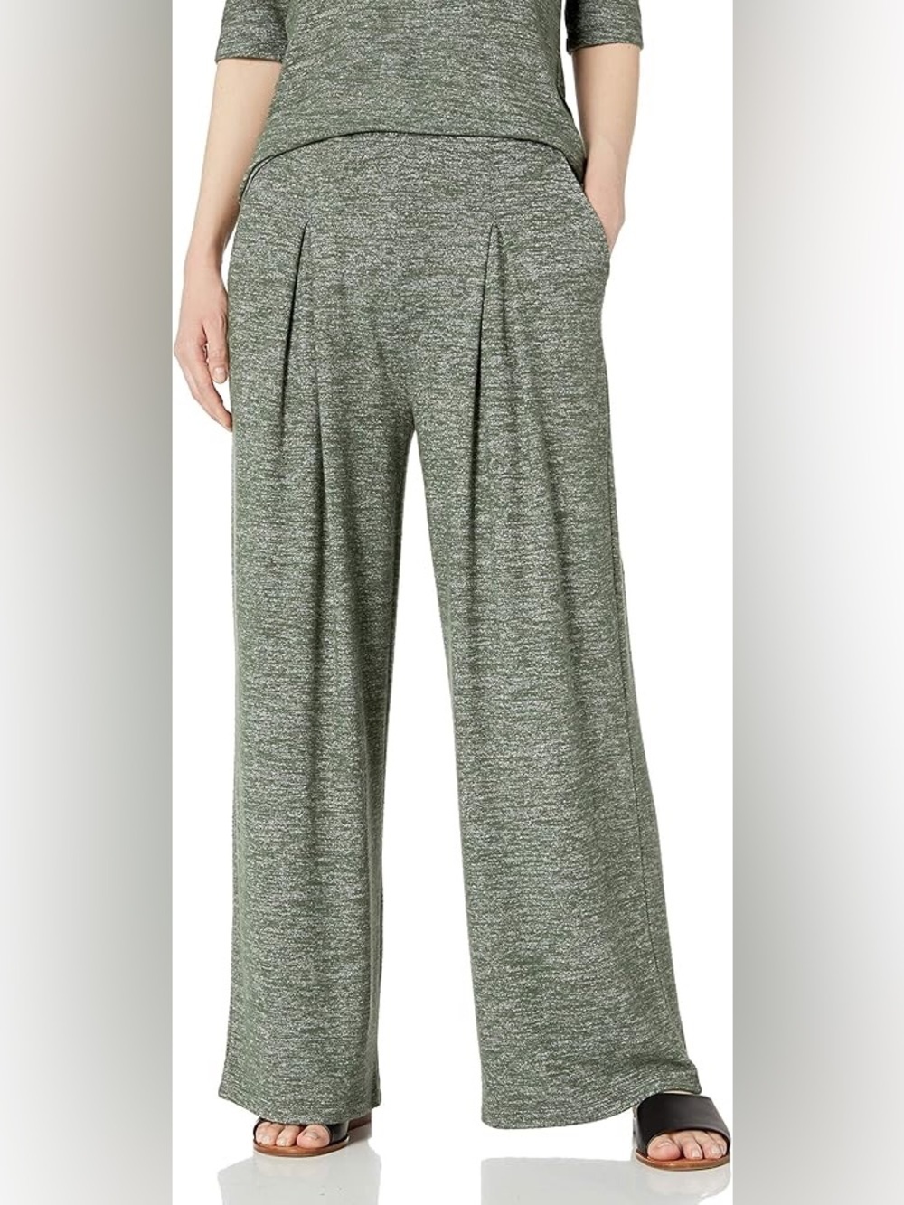Daily Ritual Women's Relaxed Fit Cozy Knit Pleated Lounge Pant Green Wide Leg S